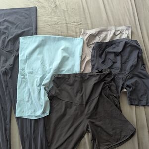 Mixed Activewear Maternity Shorts & Leggings - Black, Light Blue, Charcoal